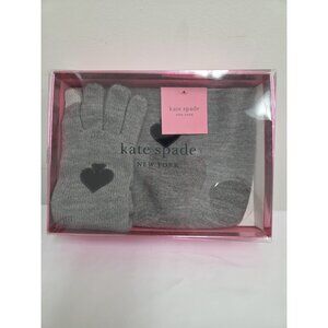 Kate Spade New York Womens 2 Pc Heather Flocked Patch Hat Gloves Boxed Set NEW